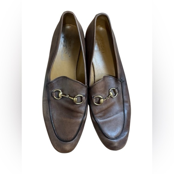 GUCCI Jordaan Brown Leather Horse-bit Loafers Size 37.5 - Picture 1 of 9